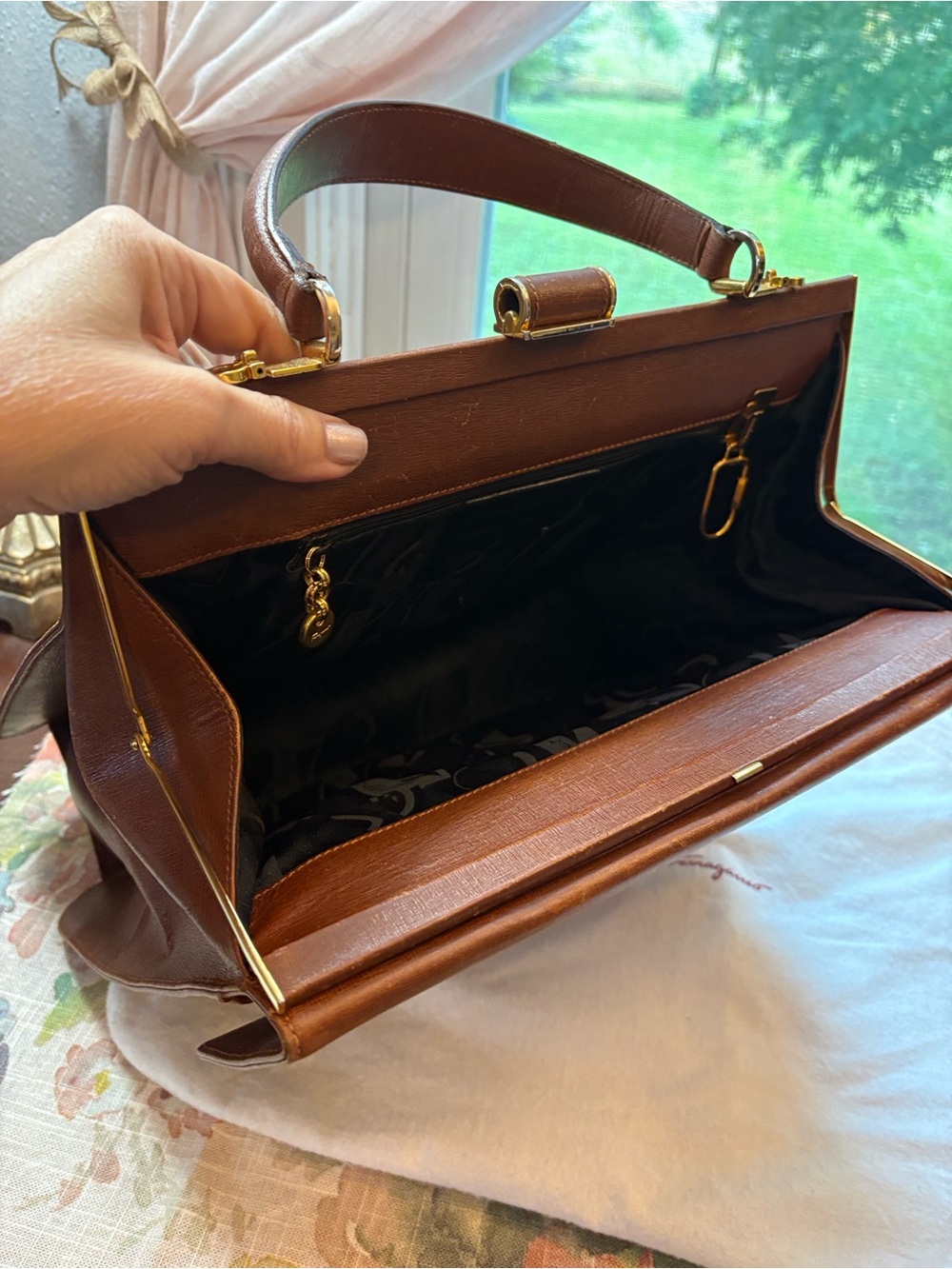 Vintage Salvatore Ferragamo Brown Leather Structured Top-Handle Satchel - Picture 10 of 16